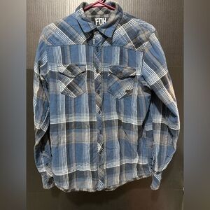 🛷Fox Blue Plaid Flannel Button Down Shirt